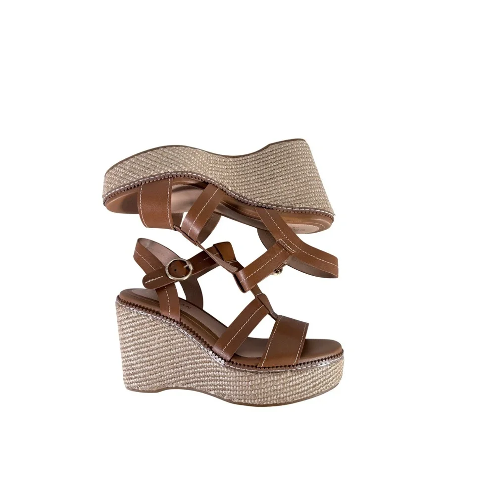 Womens Cole Haan Cloud All Day Wedge Honey Brown Leather Size 7.5‎ M 4 inch heel